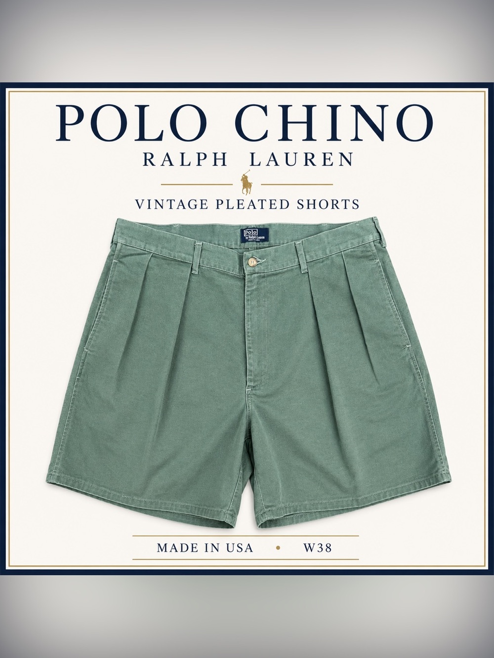 Polo by Ralph Lauren Sage Green Pleated Chino Shorts 90s